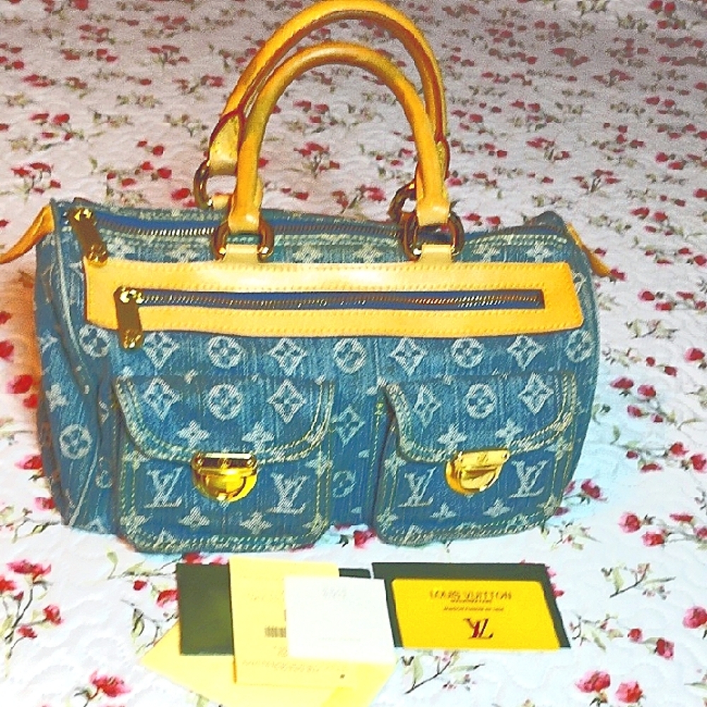 Monogram Denim Neo Speedy Bag, VGUC, **Please Read Description